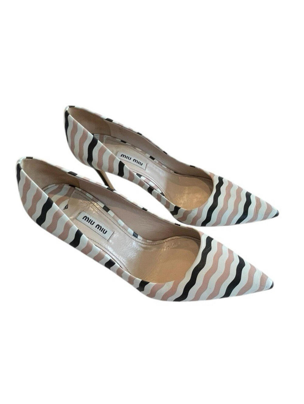 miu miu stiletto heel Pumps Pointed Toe Striped US Sz 8.5, EUR 38.5 pink black - Picture 2 of 9